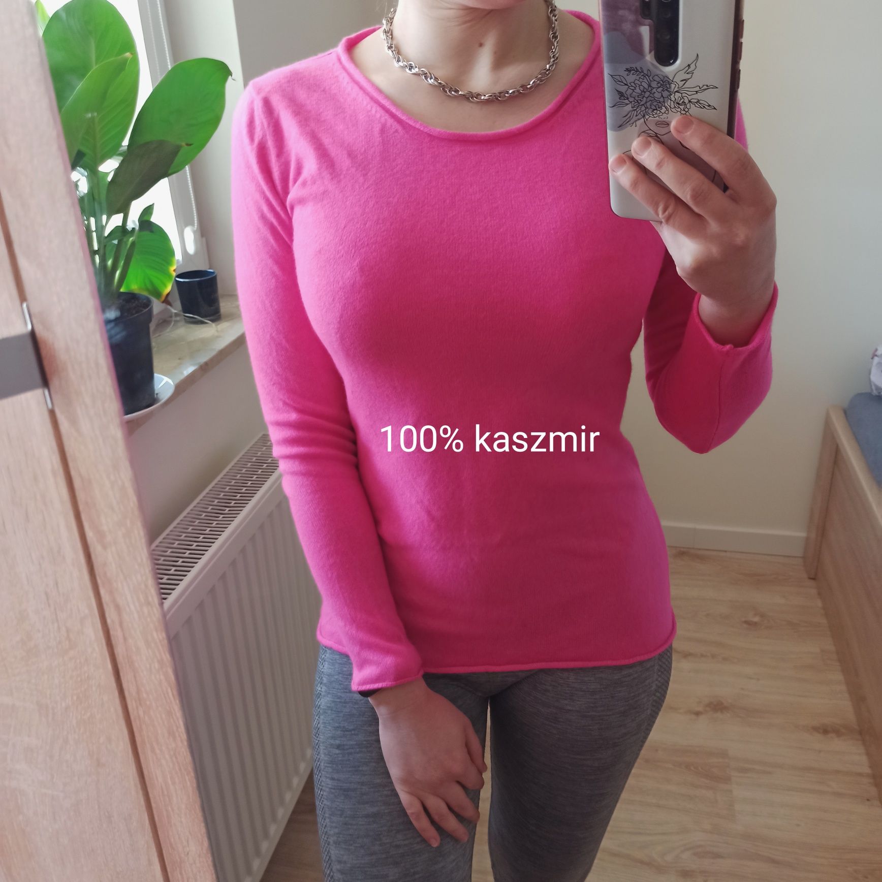 Różowy cienki sweterek, rozm. M, 100% kaszmir