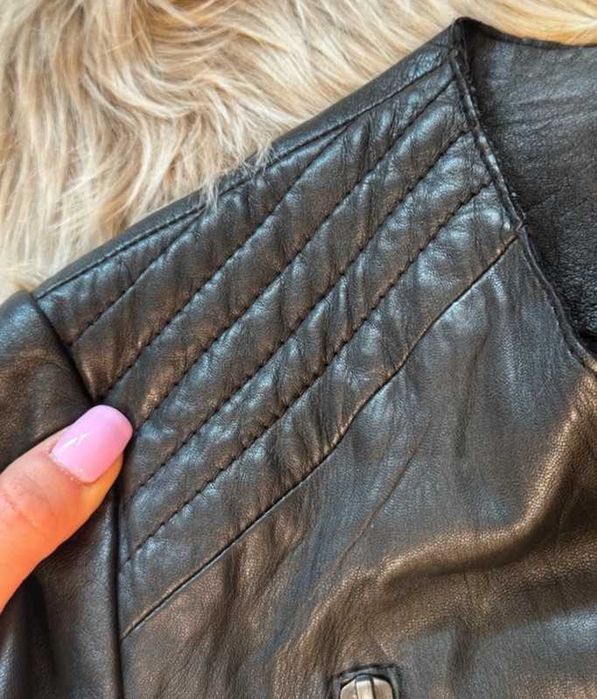Damska elegancka stylowa modna kurtka skórzana ramoneska M/L