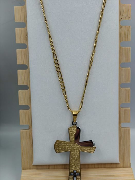 Aisadi łańcuszek złoty męski stal szlachetna z krzyżem. Stylowy