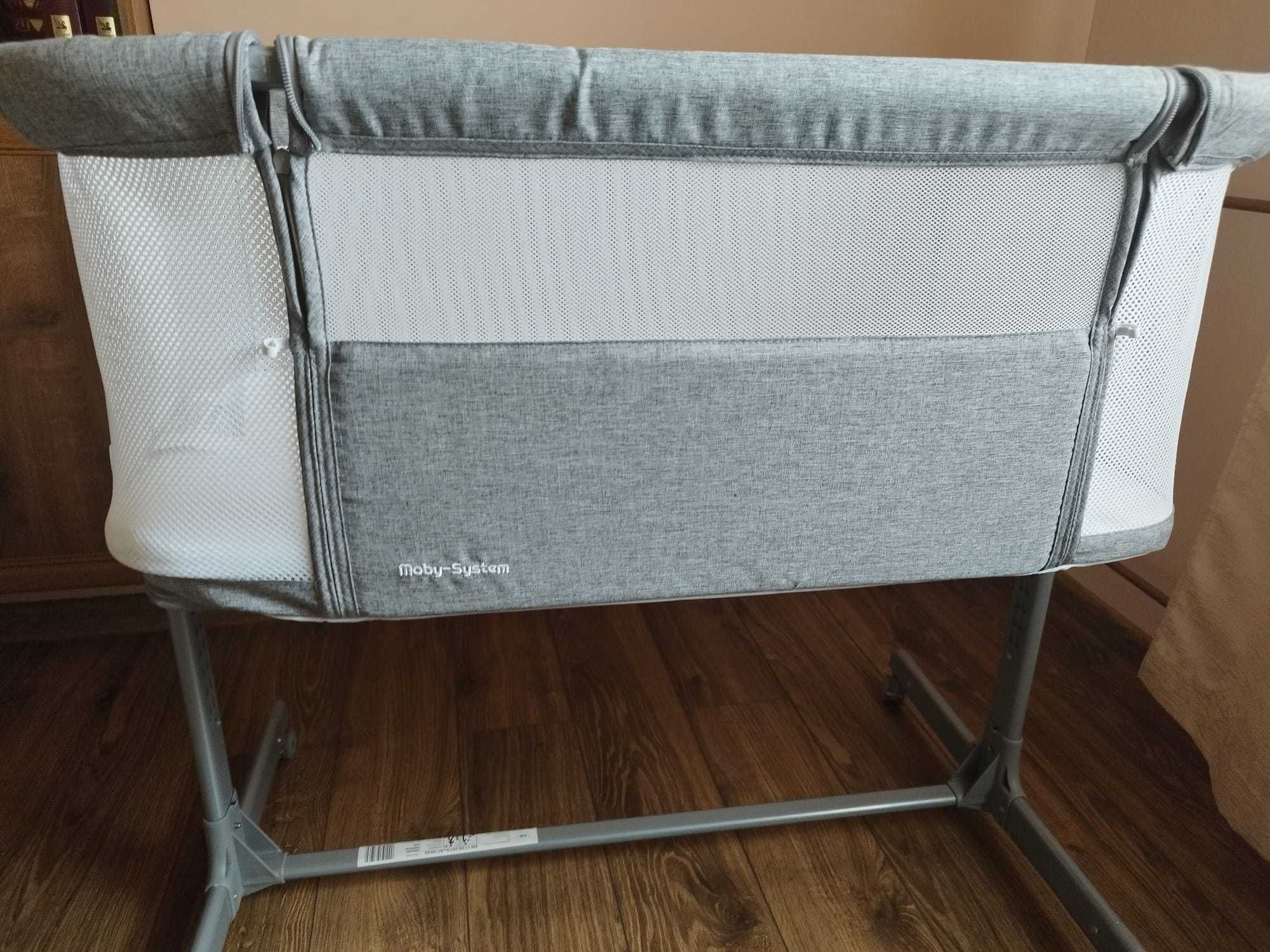 Łóżeczko dostawne z materacem Moby-System LUNA 3w1 - szare JAK NOWE