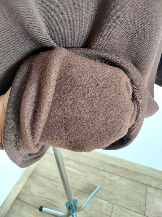 Dłuższa Bluza Sukienka Z Kapturem Ozdobne Guziki Brąz L 40
