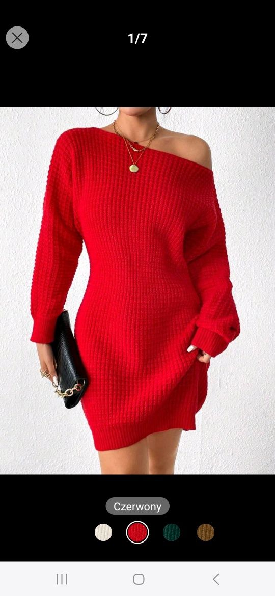 Nowy czerwony sweter gruby długi sukienka sweterkowa 36 s uniwersalny