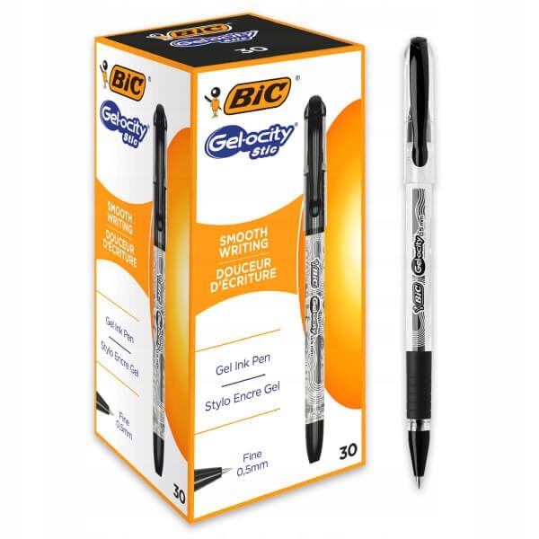 30 Szt. X Długopis Żelowy Bic Gel-ocity Stic Cienka Końcówka - Czarny