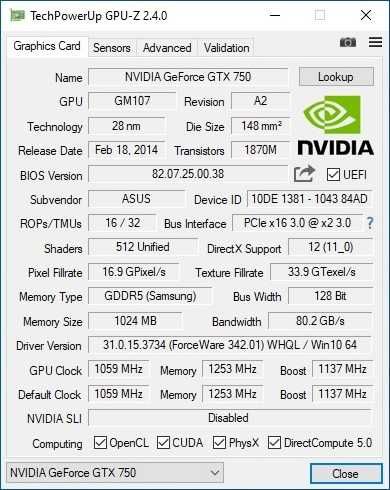 ASUS GeForce GTX 750 1GB GDDR5 128bit stan doskonały