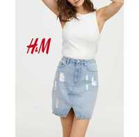 Блакитна коротка джинсова спідниця з розрізом H&M