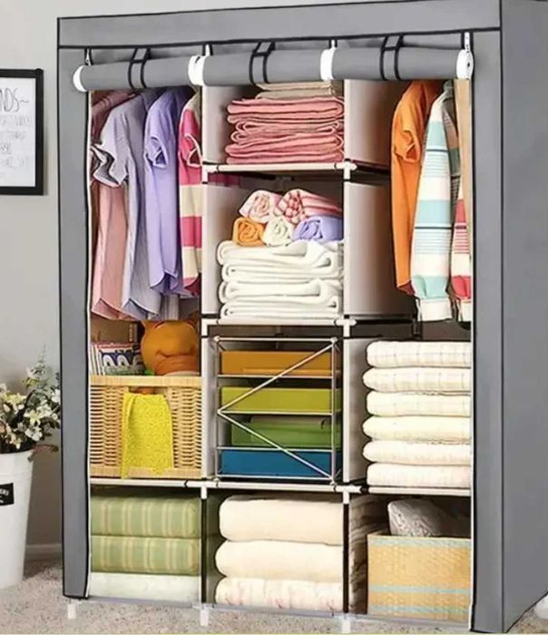 Большой шкаф 4 секции 10 полок тканевый шкаф вешалка шафа для дому