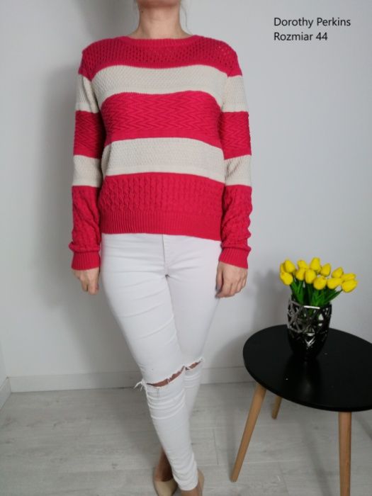 Dorothy Perkins sweter w paski kremowo-malinowy