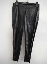 H&M eko skóra spodnie z zamkami czarne 38 m wysoki stan
