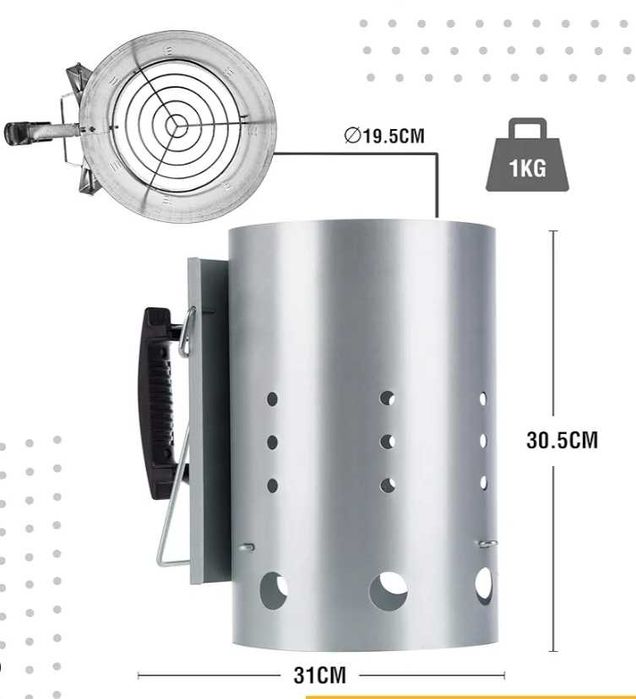 Bruzzzler Komin do Rozpalania Grilla Pieca Wegla Ogniska Brykietu duzy