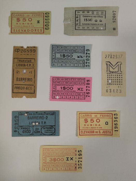 Bilhetes de transporte antigos (1972) área Lisboa