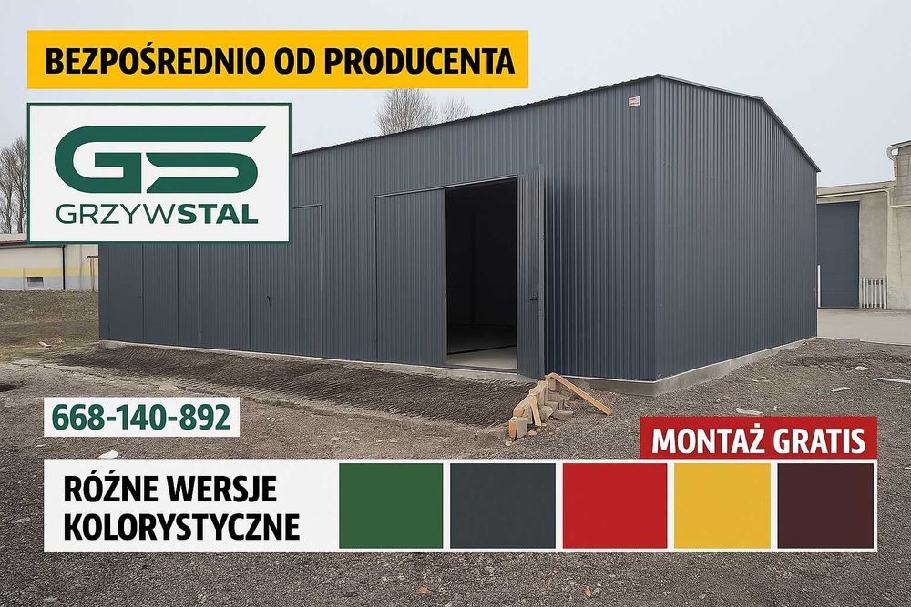 GARAŻ BLASZANY - Konstrukcja Stalowa  - Magazyn - Hala  - GRZYWSTAL