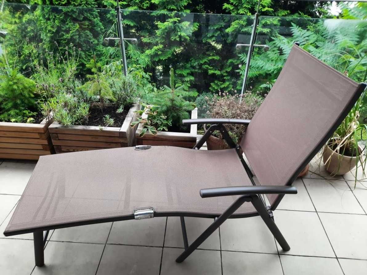 Mocny Nowy Leżak Ogrodowy Aluminiowy Składany Ogród Balkon Plaża Brąz