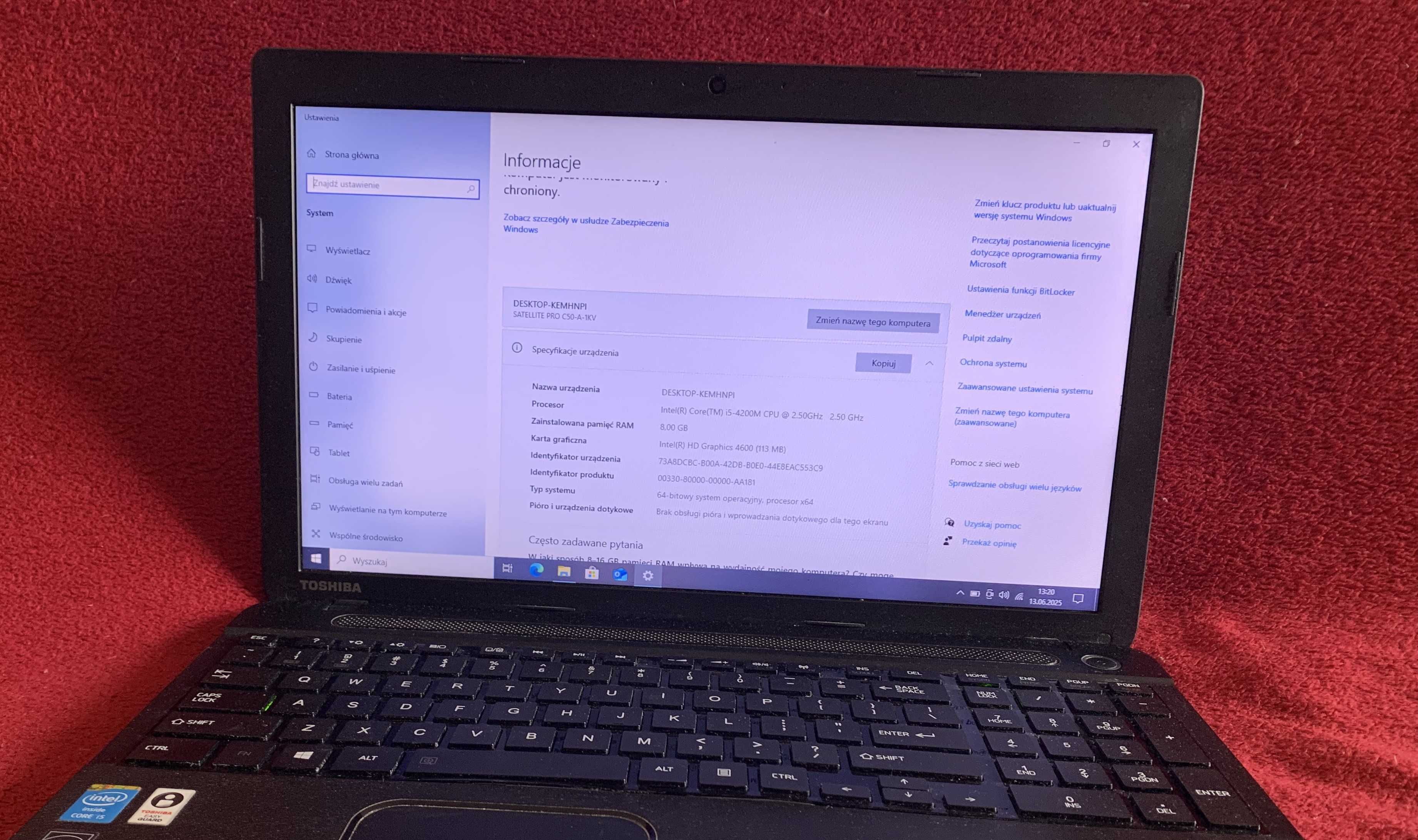 Laptop Toshiba Satellite Pro C-50-A-1KV i5 4Gen/8gb Ram/500Gb HDD W10