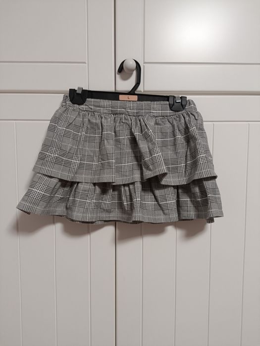 Szara spódniczka dresowa w kratę r. 110 (4-5 lat) falbany