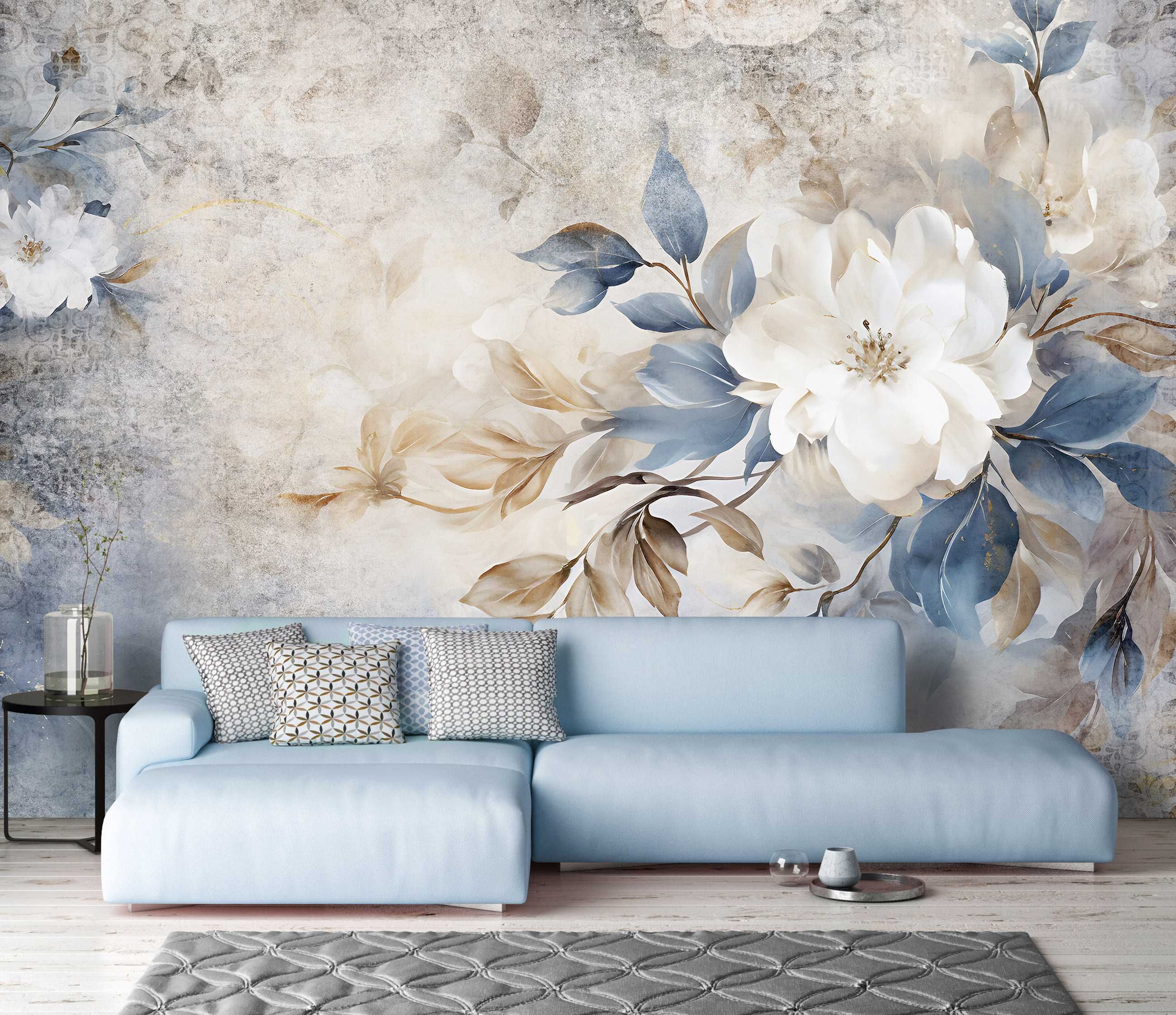 Fototapeta Biały Kwiat Beż Beton Loft Boho 3D Twój Rozmiar + KLEJ