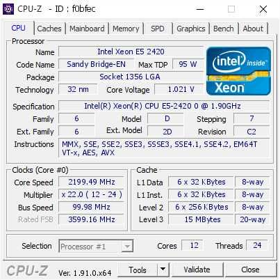 Пооцесор Intel Xeon E5-2420 6 ядер 12 потоков до 2,4 гГц