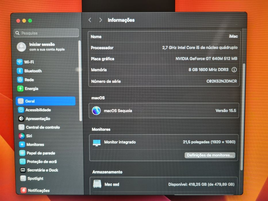 Apple iMac 21,5 com um ssd 480