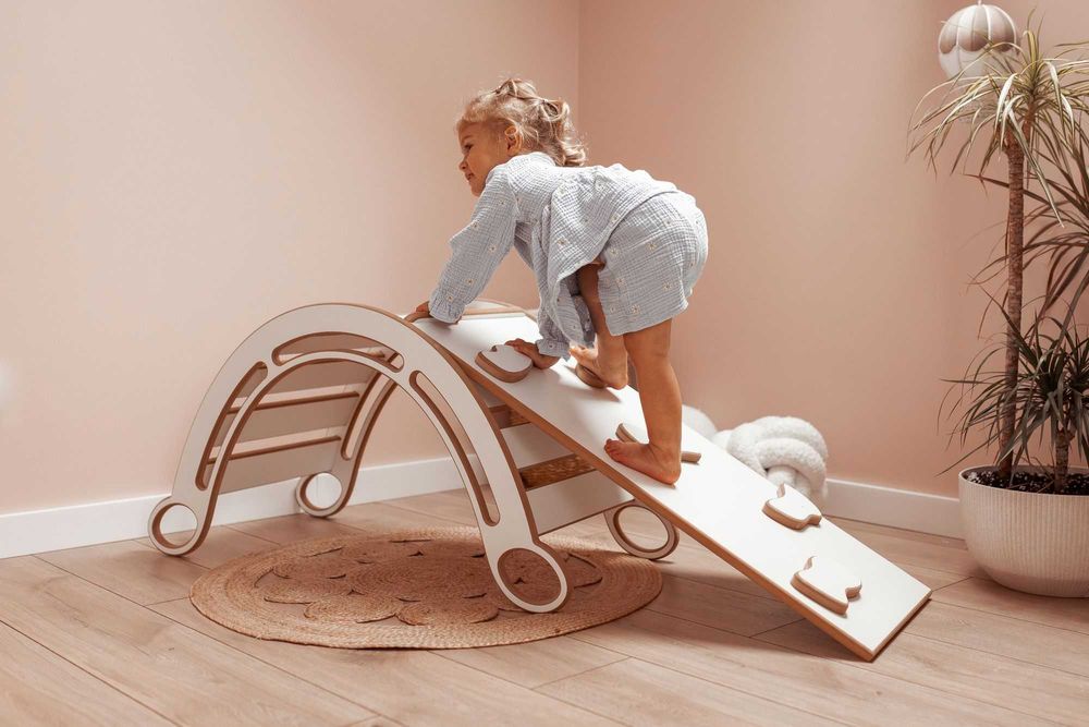 Bujak Montessori 4w1 Zjeżdżalnia | Ścianka Wspinaczkowa | Biurko NOWY