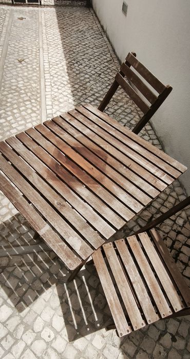 Conjunto refeição mesa cadeiras exterior madeira