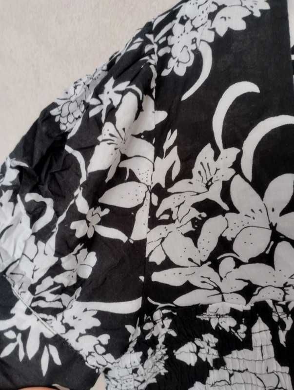 Czarno biała bluzka tunika luźna w kwiaty indyjska rozm m