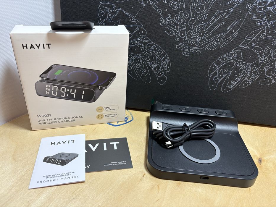 Бездротова зарядка/беспроводная зарядка з годинником та будильн