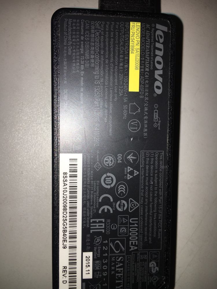 Transformador lenovo 20V 3.25A