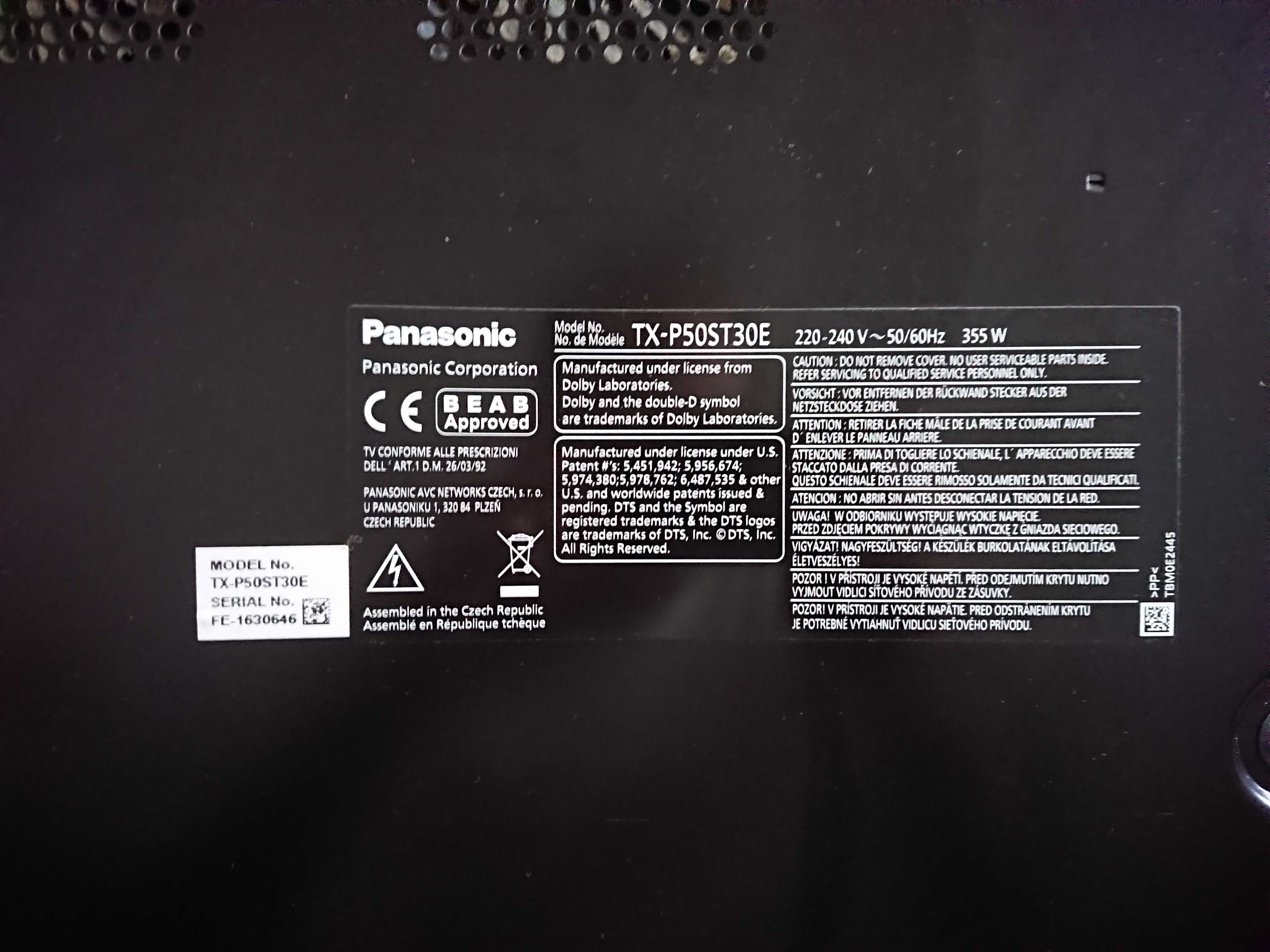 Panasonic Plasma TX-P50ST30E *Ecrã partido*