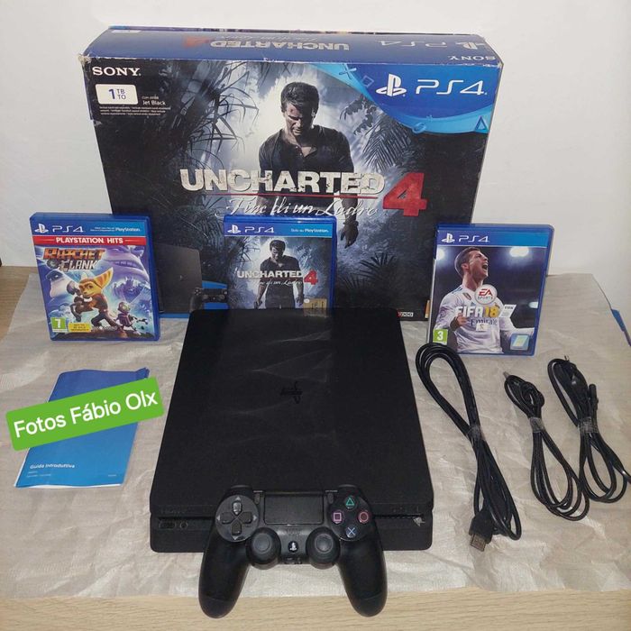 Ps4 Slim de 1 TB C/Caixa + 1 Comando Original + 3 Jogos Incluindo