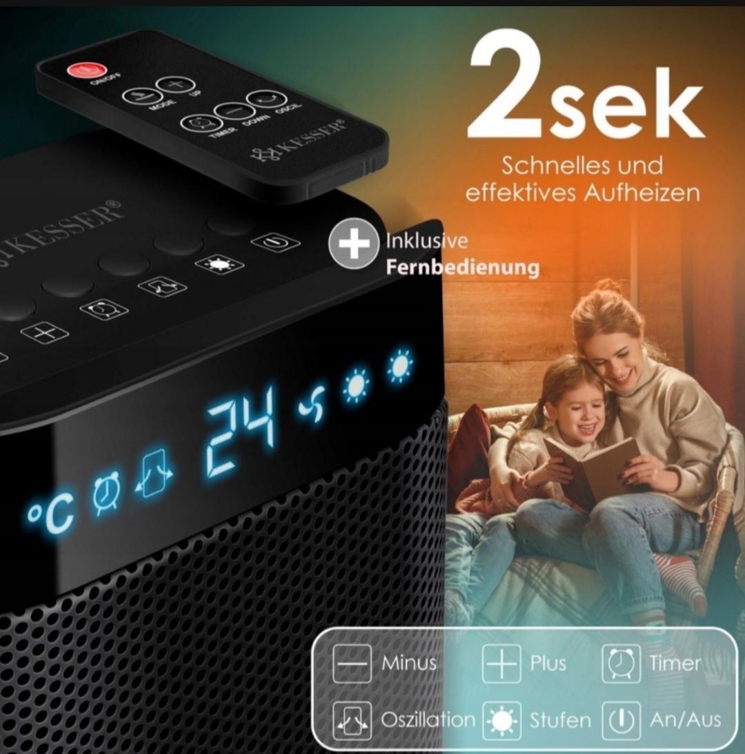 Termowentylator Ceramiczny z wyświetlaczem LED z Pilotem