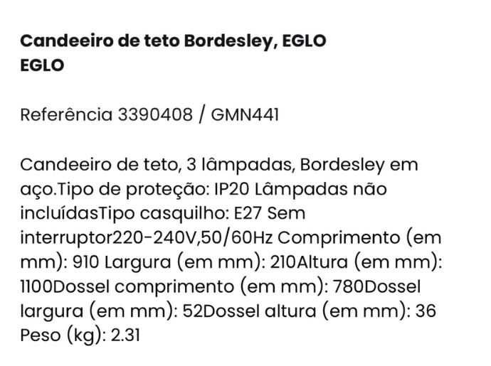 Candeeiro de Teto - Bordesley - Eglo