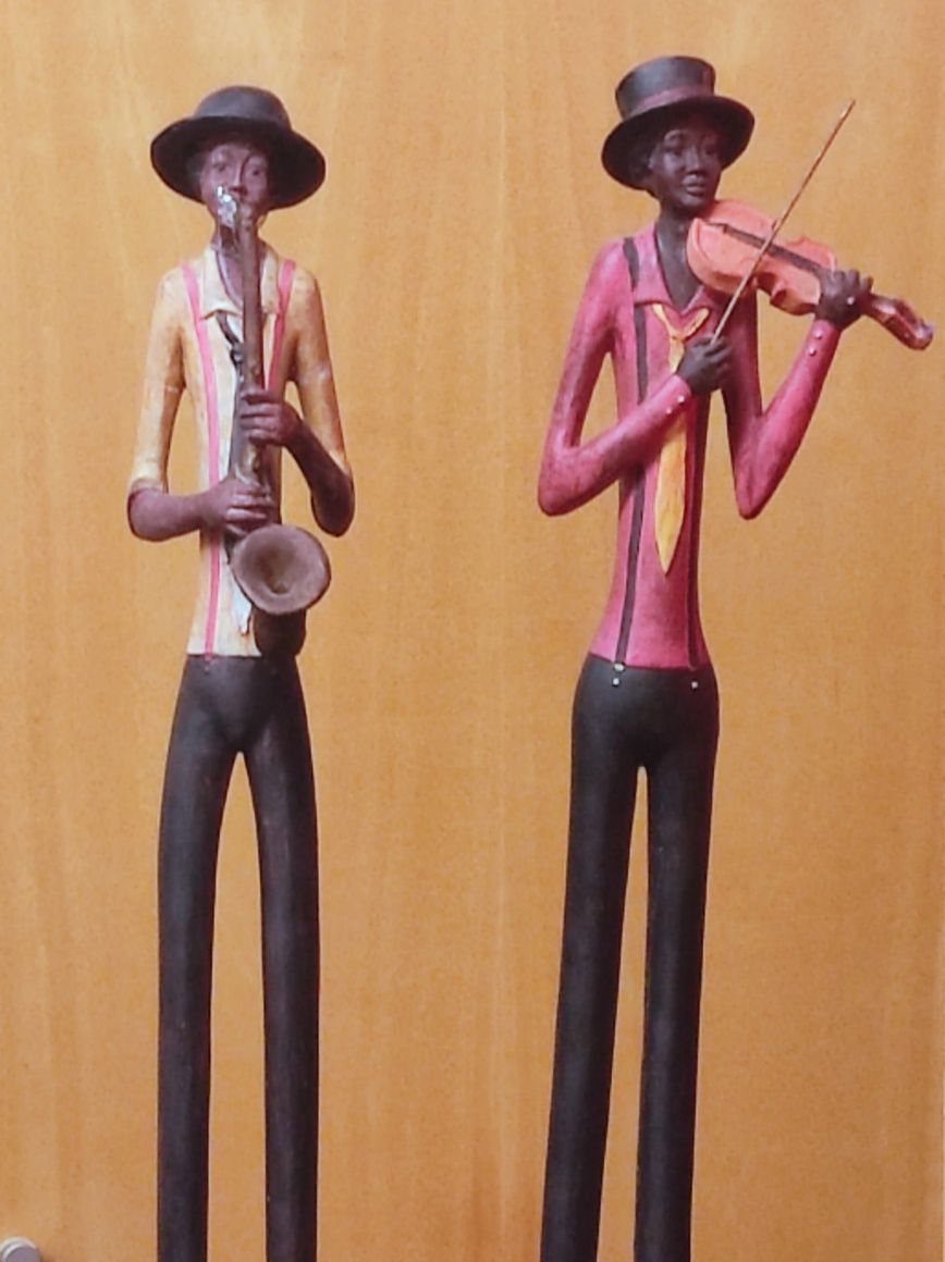 South african jazz musician violin/ saxophone, black Wood sculpture