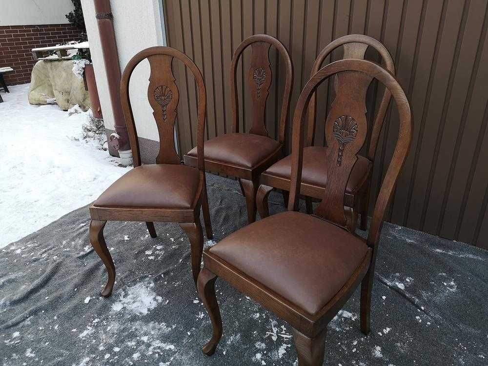 Krzesła Dębowe Stare Antyk Komplet 4 Sztuk Po Renowacji.