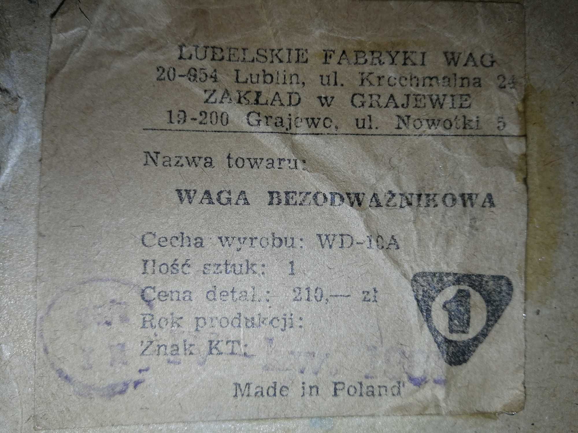 Waga WD 10A Lubelskie Fabryki Wag pudełko instrukcja vintage PRL