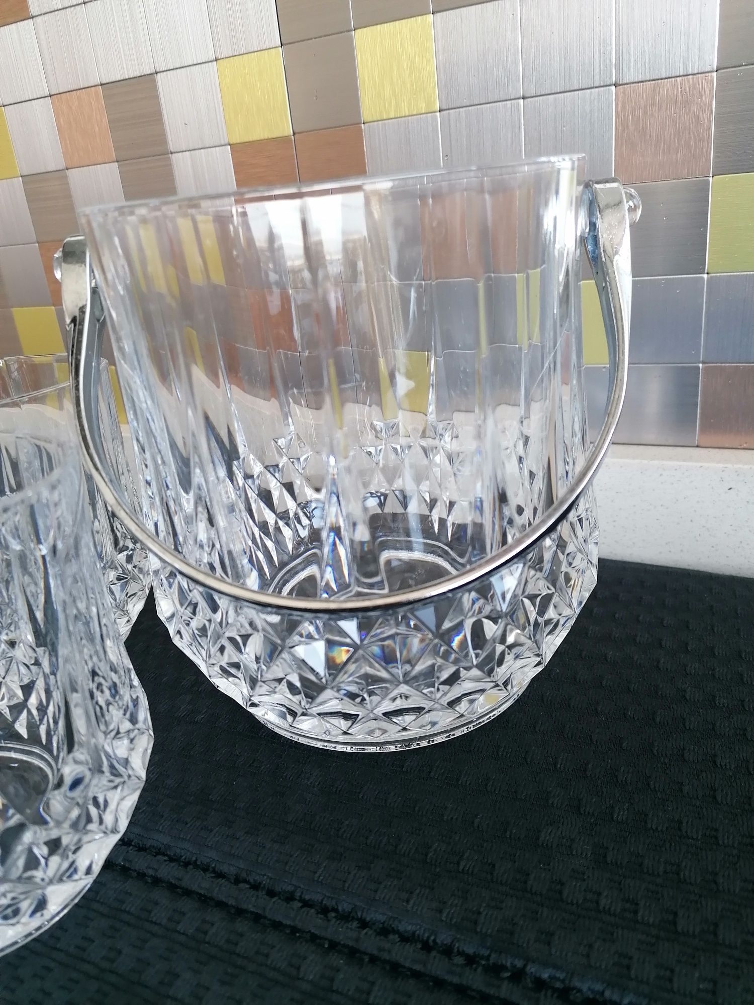 Conjunto de 6 copos de whiskey e balde do gelo cristal d'arques