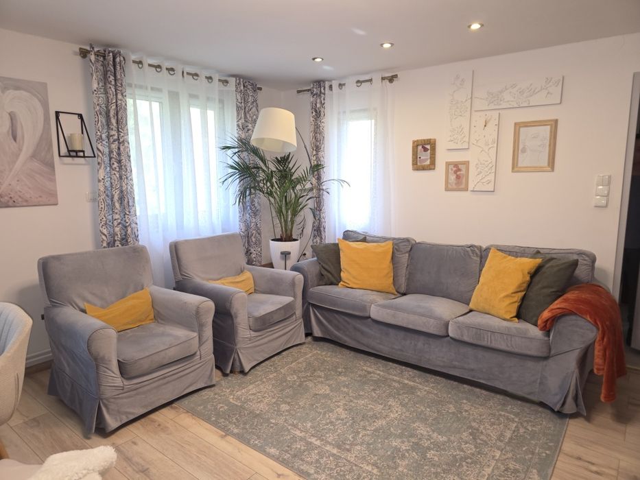 Zestaw mebli wypoczynkowych IKEA EKTORP – sofa 3-os. + 2 fotele +pokro