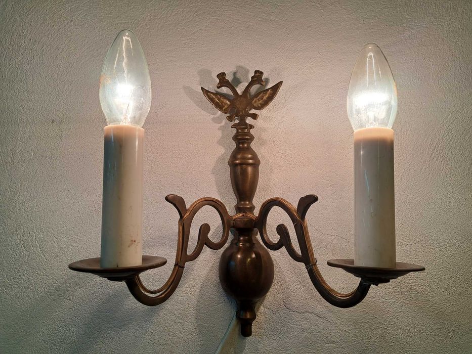 Kinkiet mosiężny Księstwo Warszawskie 2 ramienny orzeł dwugłowy