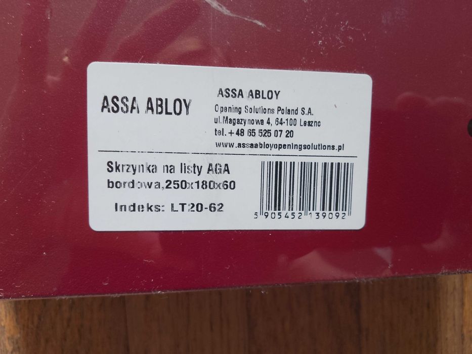 NOWA skrzynka na listy AGA, LOB ASSA ABLOY