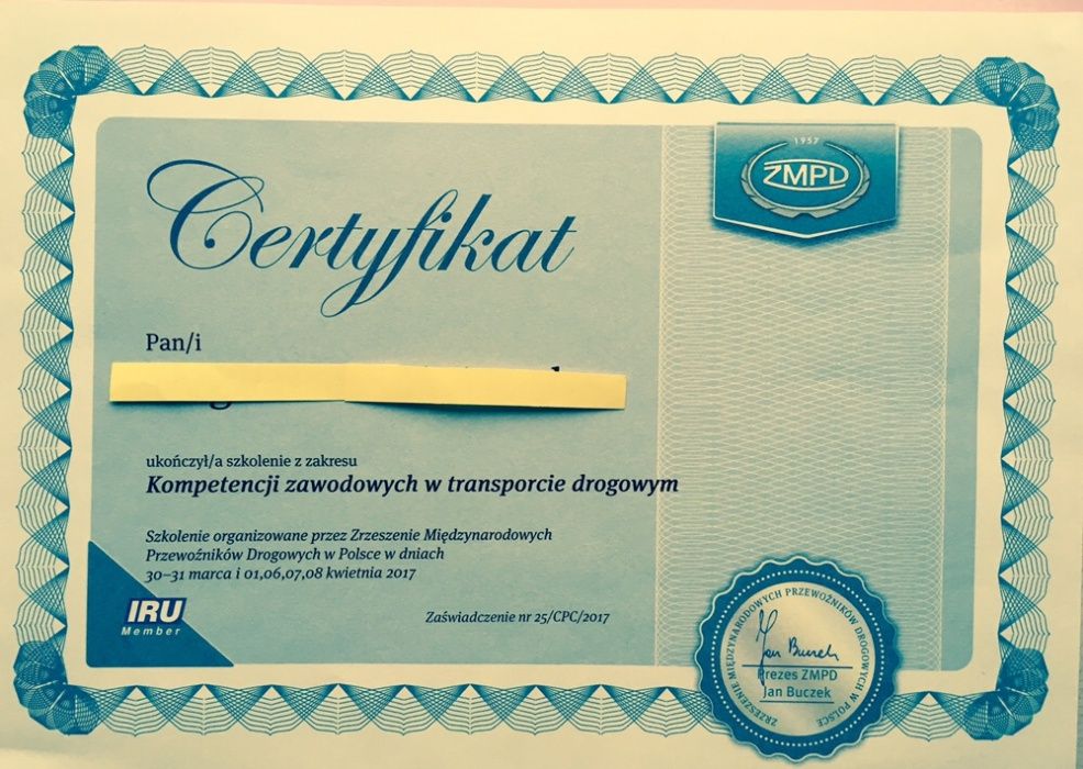 Certyfikat kompetencji zawodowych w drogowym transporcie rzeczy