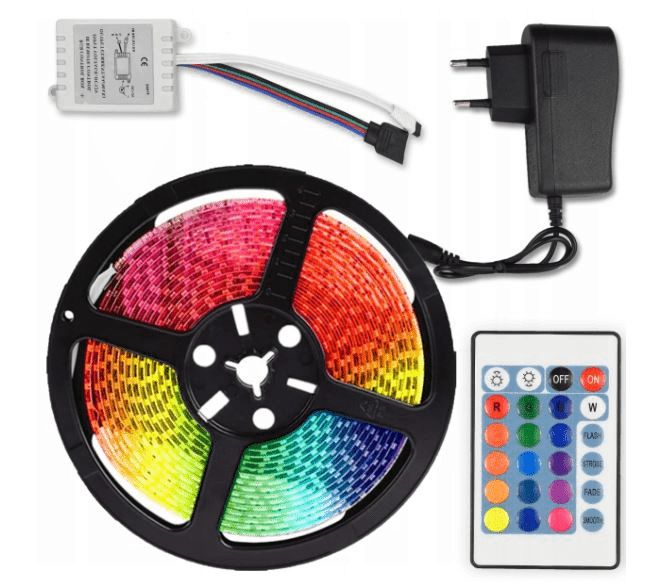 Kompletny ZESTAW Taśma LED RGB Kolorowa WODOODPORNA 5m z Pilotem