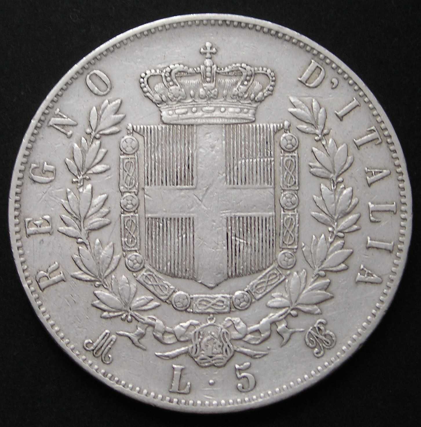 Włochy 5 lirów 1874 - król Wiktor Emanuel II - srebro