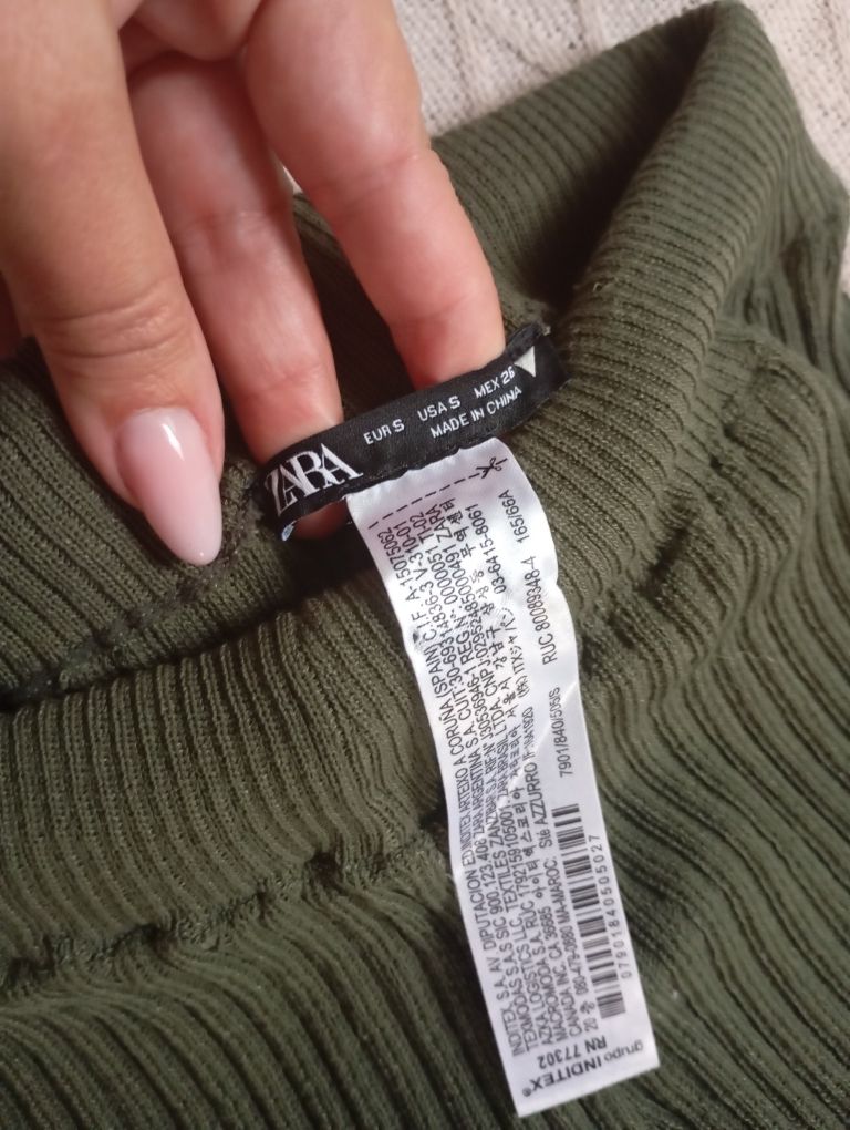 ZARA S dzianinowe spodnie flare w prążki w kolorze khaki