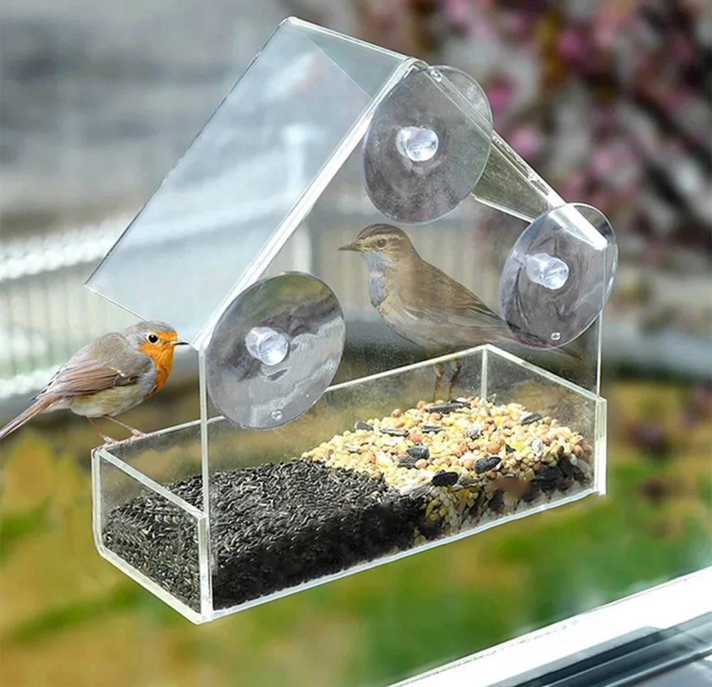 Годівниця прозора, прозрачная кормушка, для пташок будиночок, дім птах