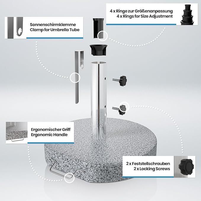 Podstawa parasola 30 kg z granitu, na kółkach
