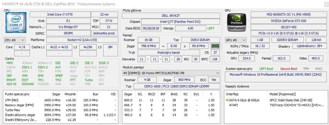 Komputer i7 16gb i SSD 240 Win 10 pro