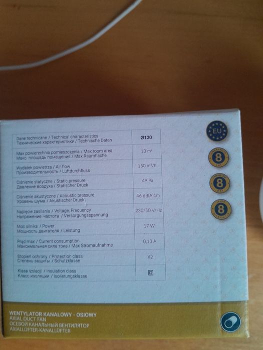 Побутовий витяжний вентилятор (2 шт) канальний білий 120 мм Dospel EUR