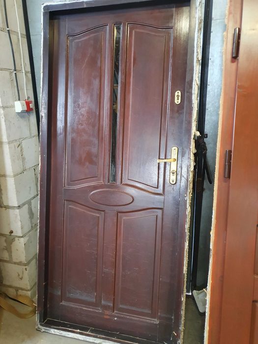 DRZWI Zewnętrzne Drewniane Sosnowe Wejściowe 99x219cm