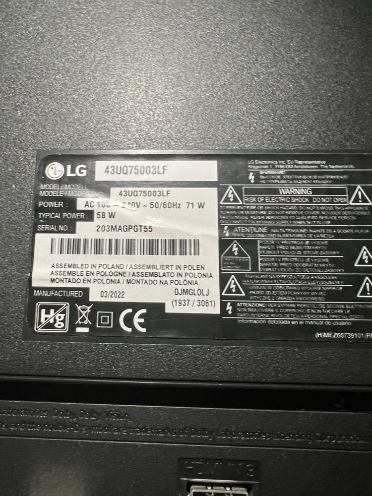 Телевізор LG 43 дюйма 2022рік  4К стан ідеальний