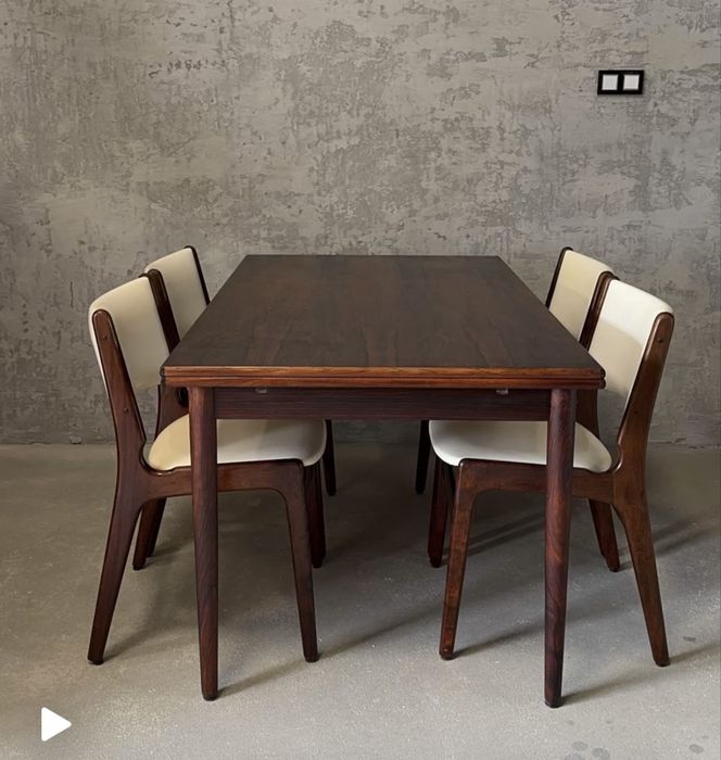 Komplet duński stół palisander i 4 krzesła, proj. Erik Buch, lata 50.
