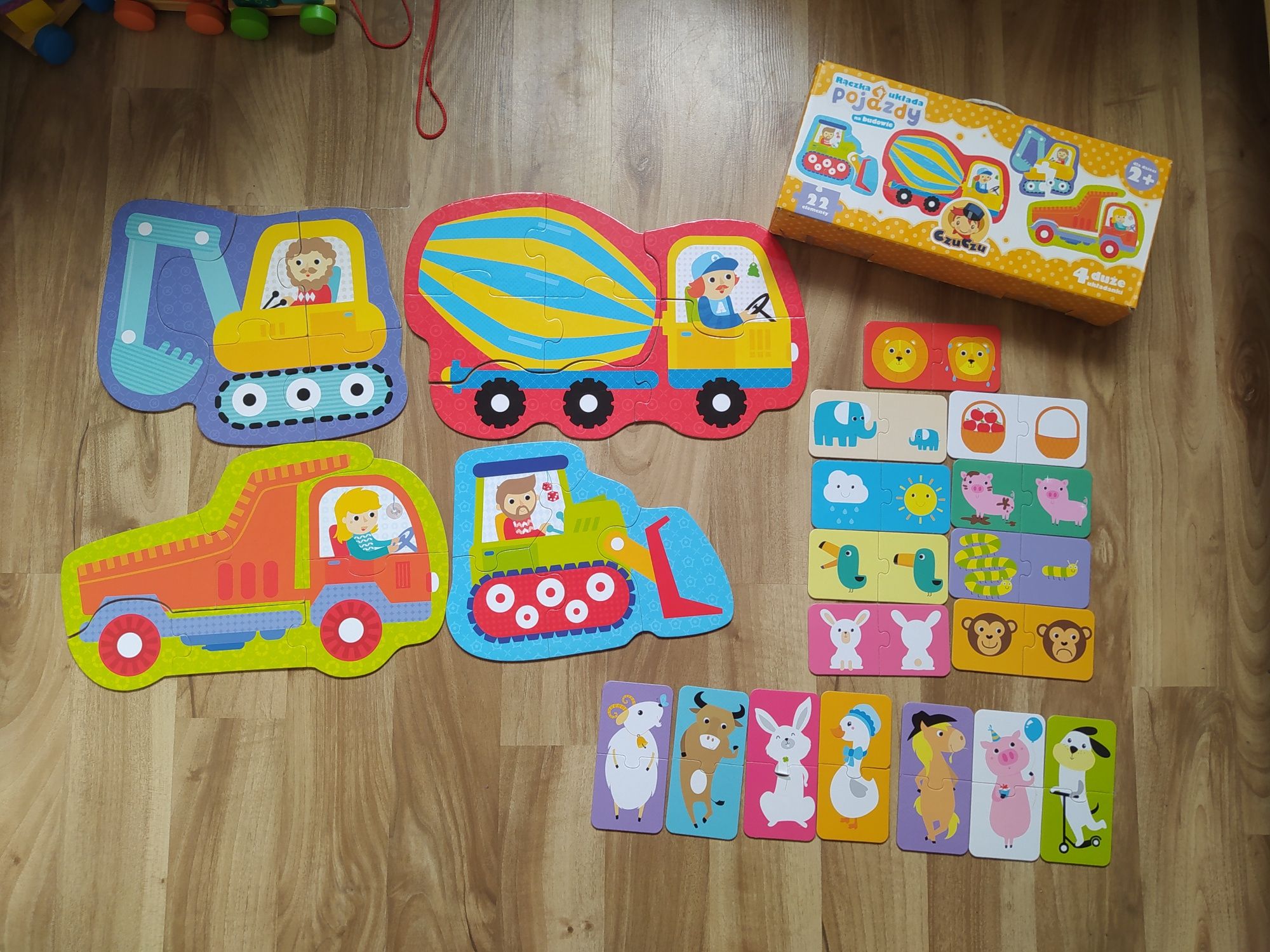 Puzzle Czu czu pojazdy budowlane, przeciwieństwa i zwierzęta