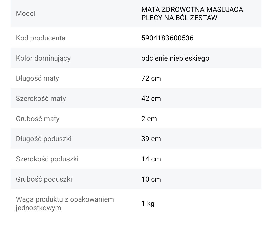 Zestaw do akupresury Activ Space niebieski mata + poduszka